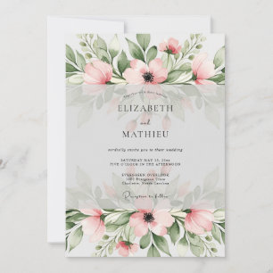 Invitation Mariage aquarelle rose tendre charmant