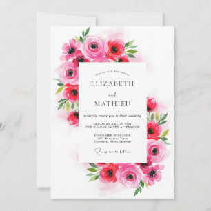 Invitation Mariage aquarelle rose vif romantique
