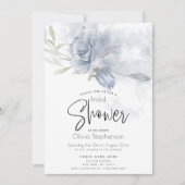Invitation Mariage | Aquarelle Rustique Dusty Blue Roses (Devant)
