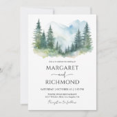 Invitation Mariage aquarelle rustique forêt de pins (Devant)