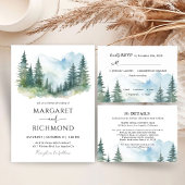 Invitation Mariage aquarelle rustique forêt de pins