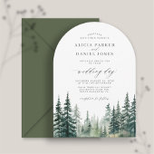 Invitation Mariage aquarelle rustique forêt de pins en hiver