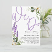 Invitation Mariage aquarelle rustique lavande et feuillage (Debout devant)