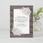 Invitation Mariage aquarelle rustique succulent pêche rose (Debout devant)