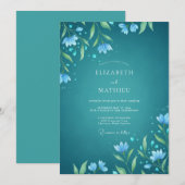 Invitation Mariage aquarelle sarcelle azur (Devant / Derrière)
