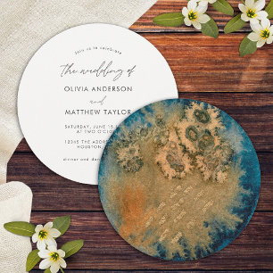 Invitation Mariage Aquarelle Simple Unique Bleu Nuit Or