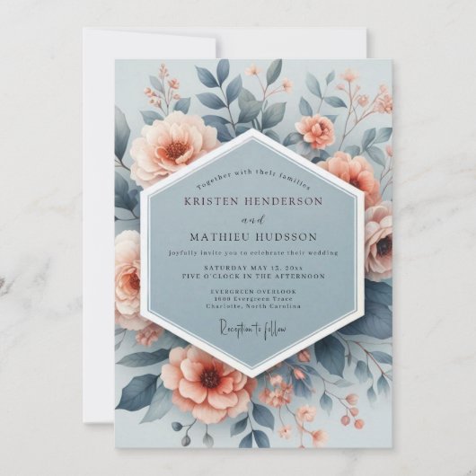 Invitation Mariage Aquarelle Slate Peach (Devant)