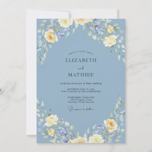 Invitation Mariage aquarelle sublime bleu poussiéreux