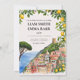 Invitation Mariage aquarelle sur la côte amalfitaine italienn