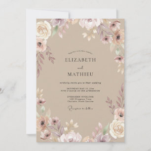 Invitation Mariage Aquarelle Taupe Mauve