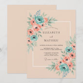 Invitation Mariage Aquarelle Teal Airy (Devant / Derrière)