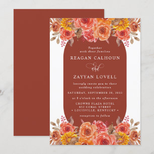 Invitation Mariage Aquarelle Terracotta Floral Automnal