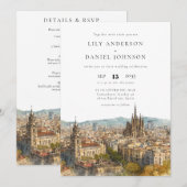 Invitation Mariage Aquarelle Tout En Un Barcelone (Devant / Derrière)