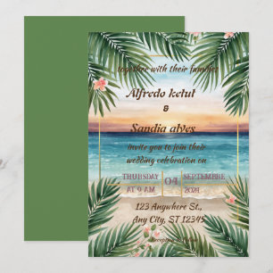 Invitation mariage aquarelle tropical palmier plage été