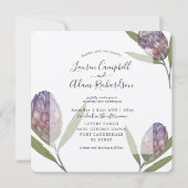 Invitation Mariage aquarelle tropical Protea violet  (Devant)