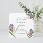 Invitation Mariage aquarelle tropical Protea violet  (Debout devant)