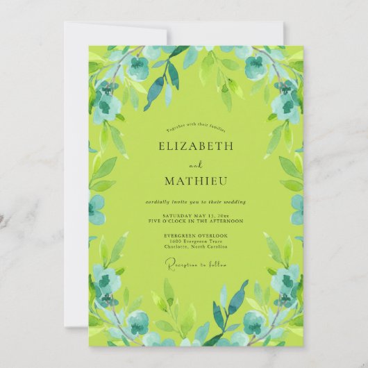 Invitation Mariage Aquarelle Vert Citron Radiant (Devant)