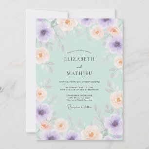 Invitation Mariage Aquarelle Vert Menthe Aéré