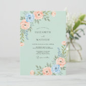 Invitation Mariage Aquarelle Vert Menthe Doux (Debout devant)