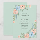 Invitation Mariage Aquarelle Vert Menthe Doux (Devant / Derrière)
