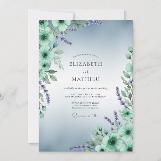 Invitation Mariage Aquarelle Vert Menthe Sérénité (Devant)