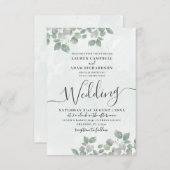 Invitation Mariage aquarelle vert rustique eucalyptus (Devant / Derrière)