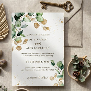 Invitation Mariage aquarelle vert sauge or eucalyptus
