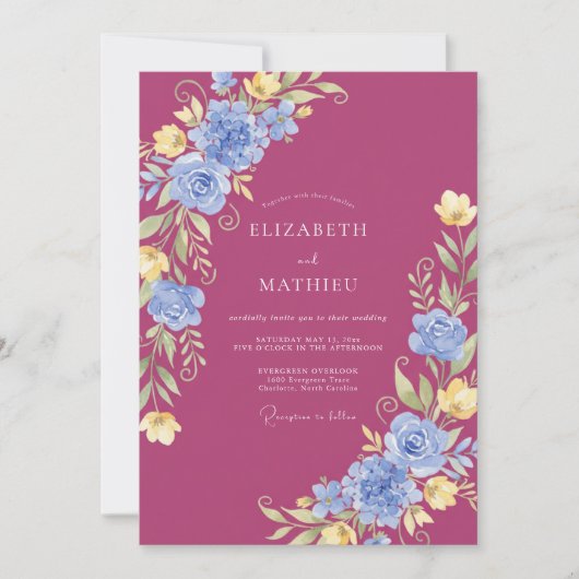 Invitation Mariage Aquarelle Vibrant Rose Fruité (Devant)