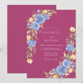 Invitation Mariage Aquarelle Vibrant Rose Fruité (Devant / Derrière)