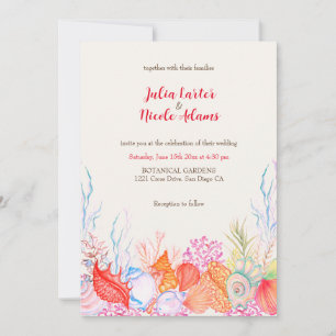 Invitation Mariage aquarelle vie marine plage nautique