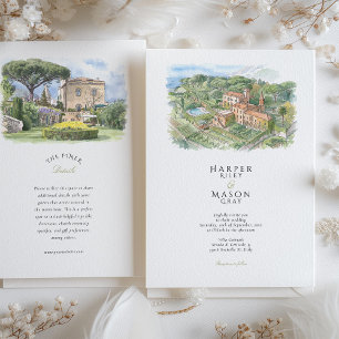 Invitation Mariage aquarelle Villa Cimbrone Côte amalfitaine