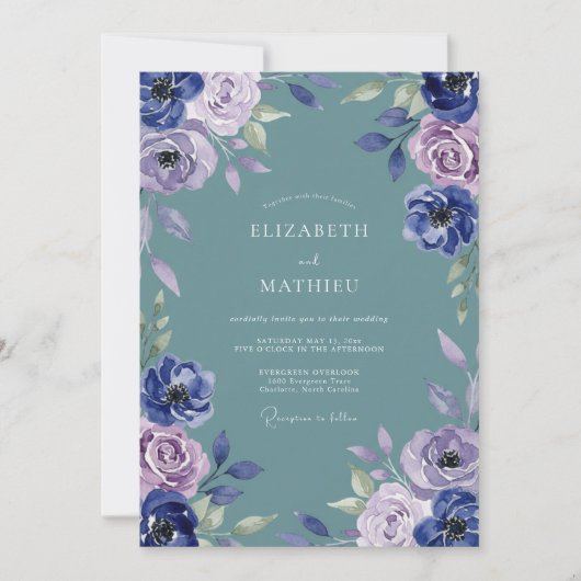 Invitation Mariage aquarelle violet ardoise (Devant)