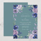 Invitation Mariage aquarelle violet ardoise (Devant / Derrière)
