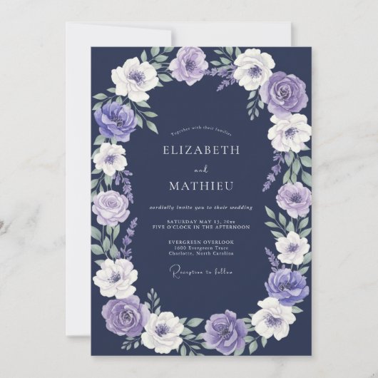 Invitation Mariage aquarelle violet de minuit (Devant)