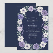 Invitation Mariage aquarelle violet de minuit (Devant / Derrière)