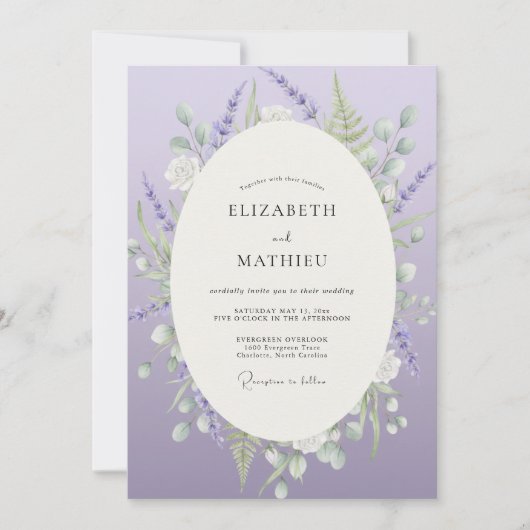 Invitation Mariage aquarelle violet Luxe (Devant)