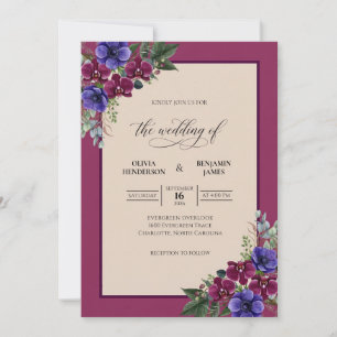 Invitation Mariage aquarelle violet magenta