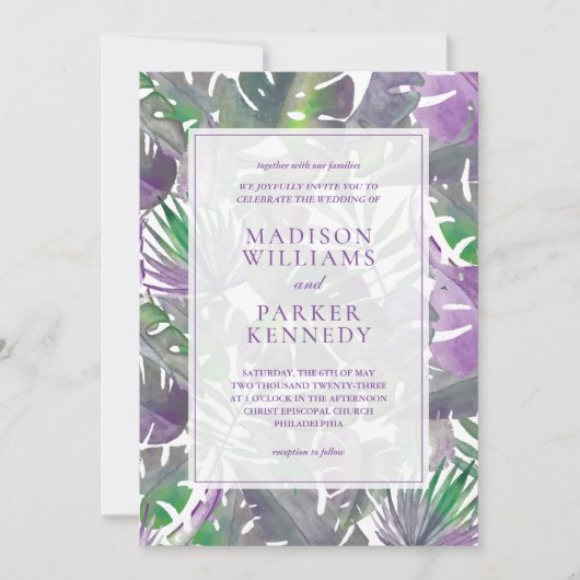 Invitation Mariage Aquarelle Violet Tropical (Devant)