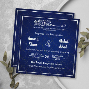 Invitation Mariage arabe islamique bleu et blanc