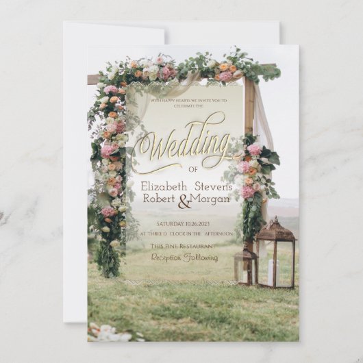 Invitation Mariage Arbour Lanterne Rose Mariage (Devant)