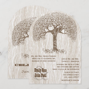 Invitation Mariage Arbre Brun Oiseau Amour Grain de Bois Jaun