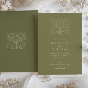 Invitation Mariage Arbre de l'Amour Vert Olive Vintage