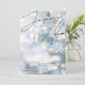 Invitation Mariage Arbre de Noël Bokeh Bleu Hiver (Debout devant)