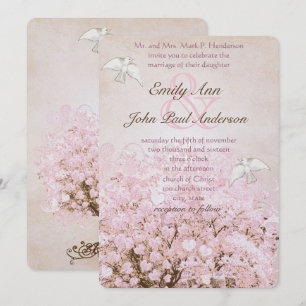 Invitation Mariage Arbre Feuille de Coeur Chien Sauvage Pale