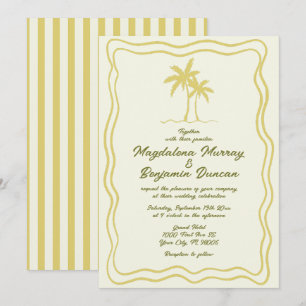 Invitation Mariage Arbre Palmiste Cadre Ondulé Citron Dessiné