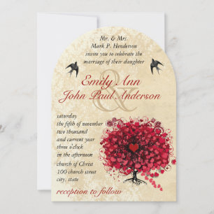 Invitation Mariage Arbre Rouge Feuille de Coeur Vintage Oisea