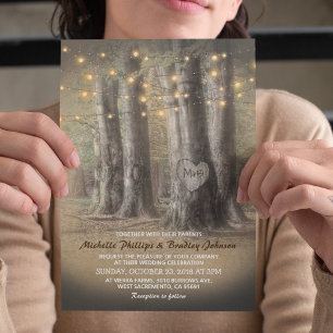 Invitation Mariage Arbre Rustique d'Automne & Lumières de Gui