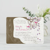Invitation Mariage Arbre Rustique Romantique Oiseaux Roses et (Debout devant)