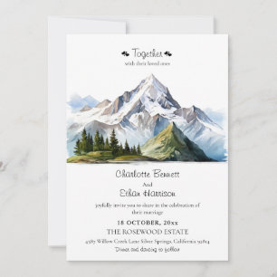 Invitation Mariage Arbre vert Forêt Montagne Rustique