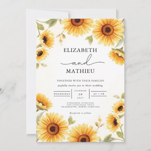 Invitation Mariage Arc de fleurs de tournesol doré (Devant)